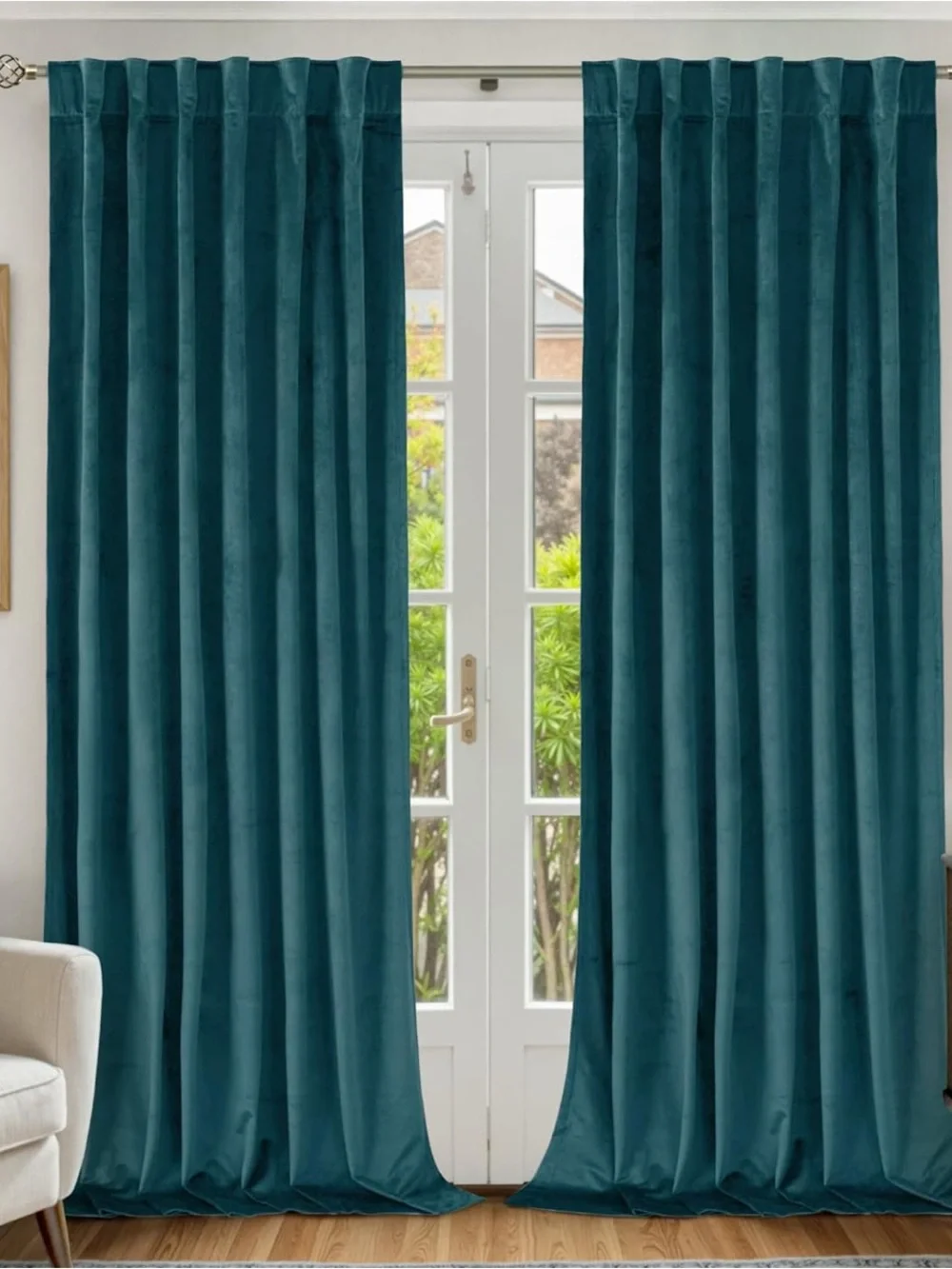 2 teal panels velvet curtains 52 x 84”